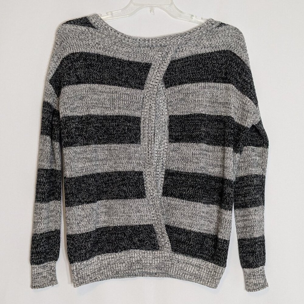 TORRID Gray Stripe Long Sleeve, Open Back Short Pullover Sweater; Size M - L